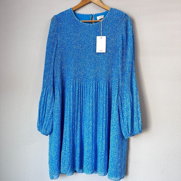 Aritzia Wilfred Women's Daydreamer Mini Dress Blue Spring Sheer Floral Large NEW - Picture 1 of 8